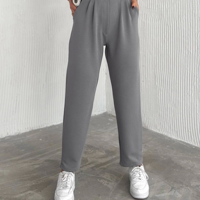 örme krep pantolon çift düğmeli