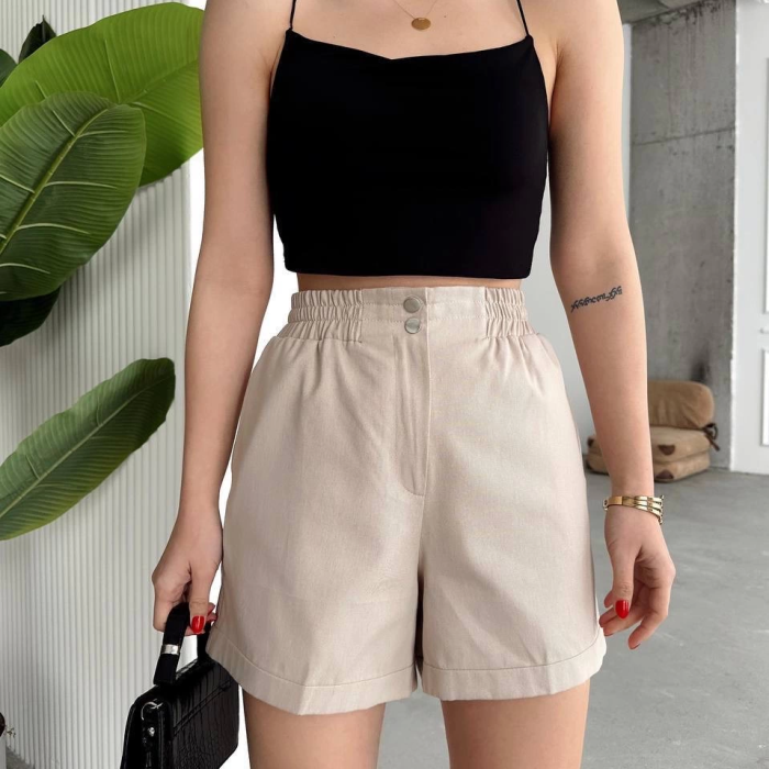 Çıtçıtlı gabardin şort