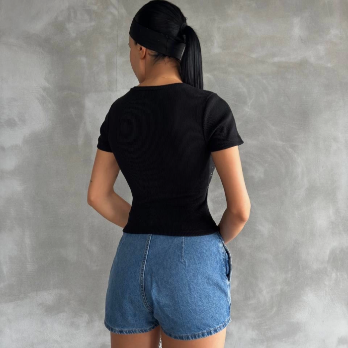 Taş baskılı kaş korse bluz