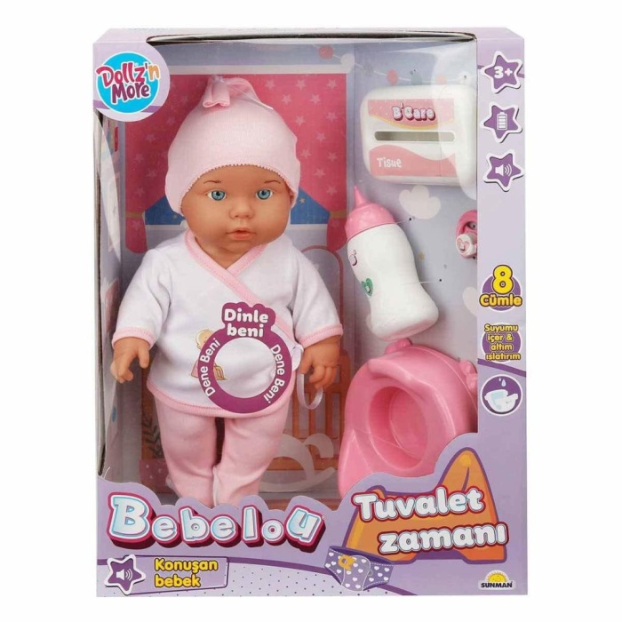 30011 Bebelou Tuvalet Zamanı Sesli Bebek Seti 35 cm -Sunman