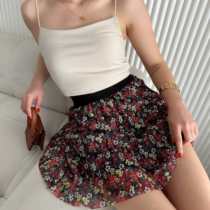 Baskılı astarlı mini etek