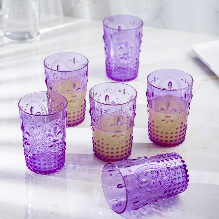 Akrilik Mor 6lı Kısa Bardak & Su Meşrubat Kahve Yanı Bardağı 400 ml ( Cam Değildir )