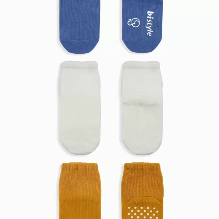 Basic Kaymaz Penye Soket Çorap 3lü Bs10107 İndigo Ekru Hardal