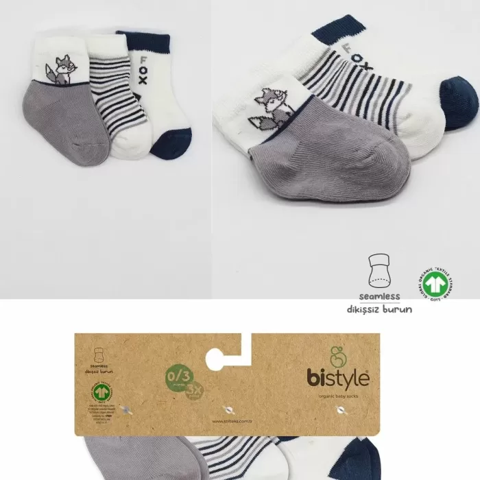 3lü Penye Soket Çorap Bs10109 Gri