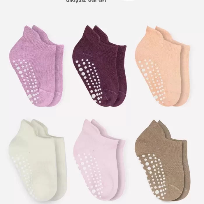 6lı Sneakers Kaymaz Penye Çorap Bs20102 Gül Kurusu