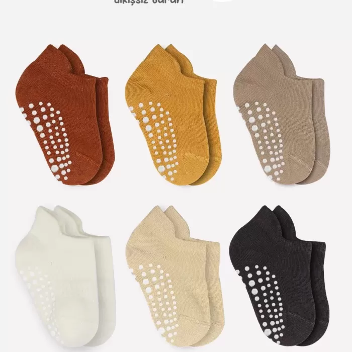6lı Sneakers Kaymaz Penye Çorap Bs20102 Toprak