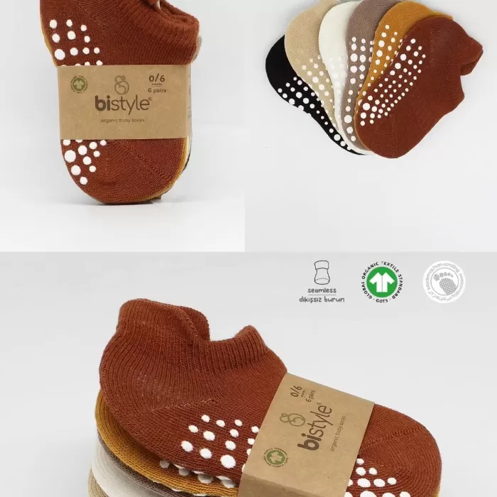6lı Sneakers Kaymaz Penye Çorap Bs20102 Toprak