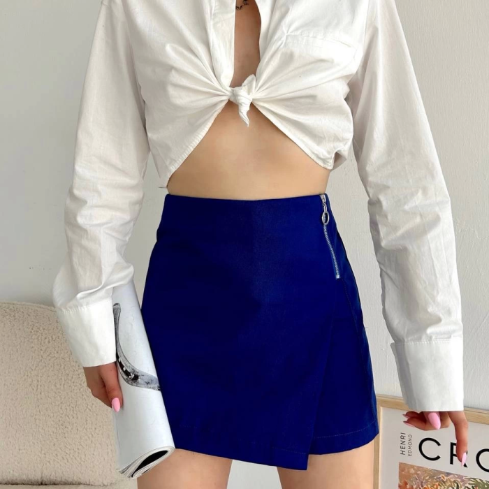 Gabardin fermuarlı şort etek S24906