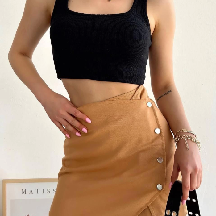 Dört çıtçıtlı Gabardin şort etek s249001