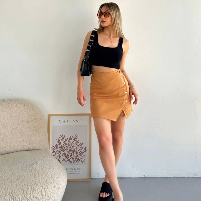 Dört çıtçıtlı Gabardin şort etek s249001