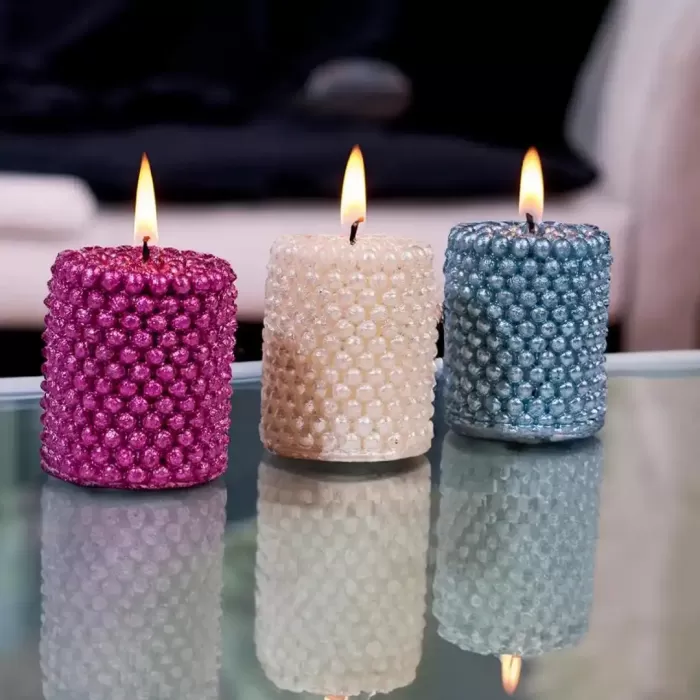 Hediye Çantam El Yapımı Dekoratif Silindir Mumluk 3 Lü Set