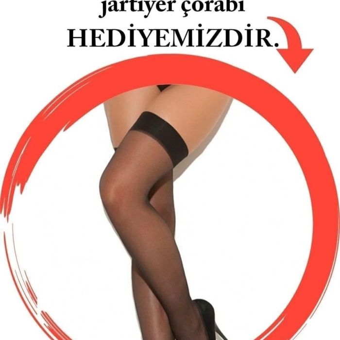 Kırmızı Özel Bölgesi Açık Dantelli Jartiyerli Gecelik Brf1269