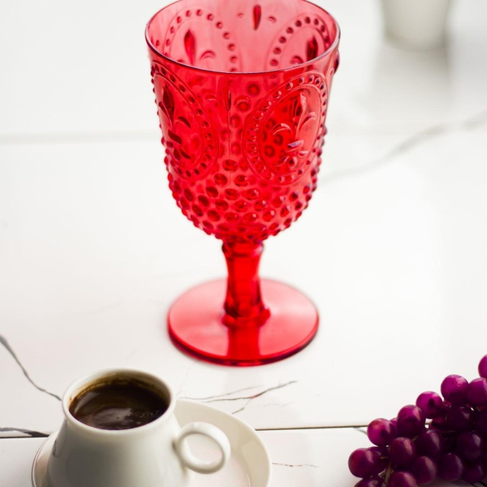 Akrilik Kırmızı Tekli Kadeh & Su Meşrubat Kahve Yanı Bardağı 450 ml ( Cam Değildir )