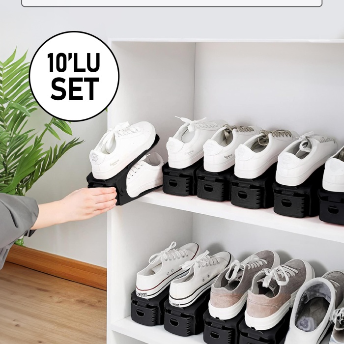10 Lu Set Ayarlanabilir Ayakkabı Rampası & Ayakkabılık Düzenleyici & Organizer