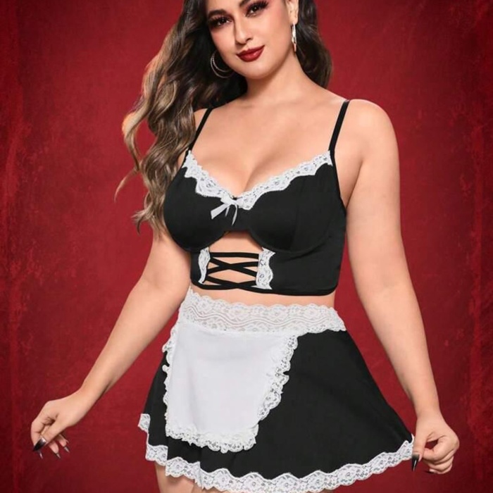Kadın Seksi Siyah Hizmetçi Büyük Beden Fantezi Kostüm