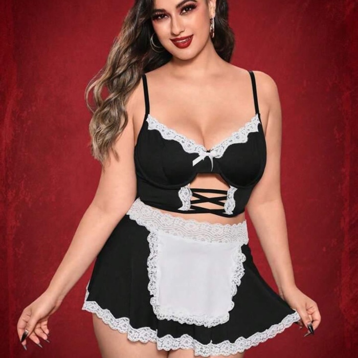 Kadın Seksi Siyah Hizmetçi Büyük Beden Fantezi Kostüm