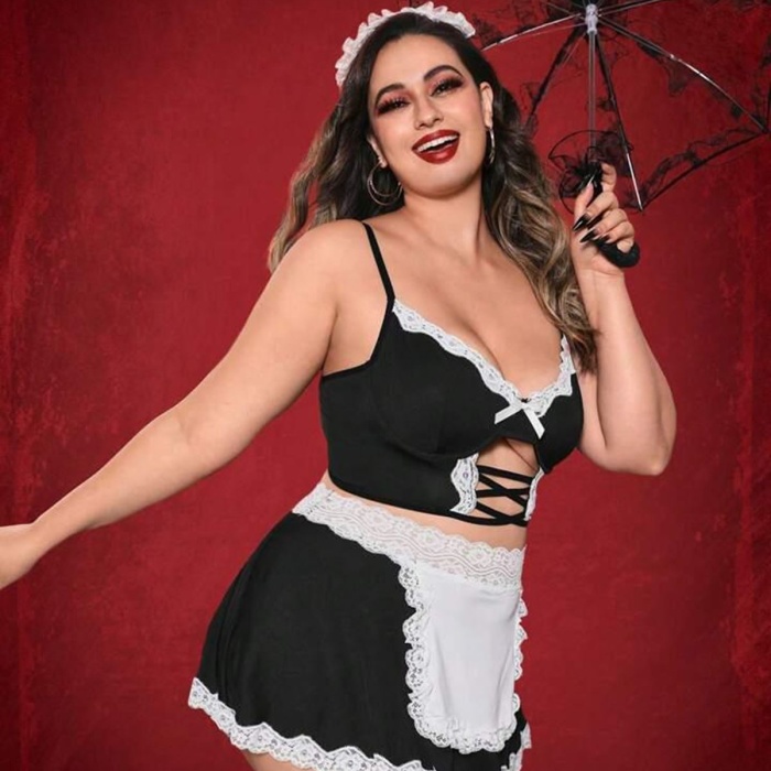 Kadın Seksi Siyah Hizmetçi Büyük Beden Fantezi Kostüm