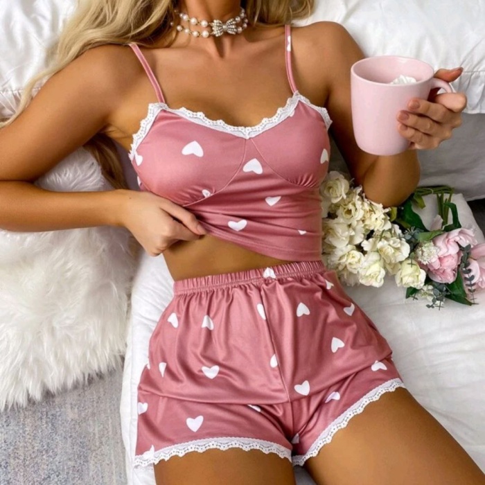 Kadın Pembe Askılı Şortlu Pijama Takım