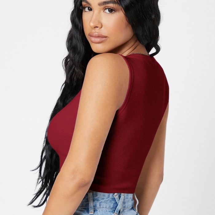 Kadın Bordo Kare Yaka Crop Top Bluz