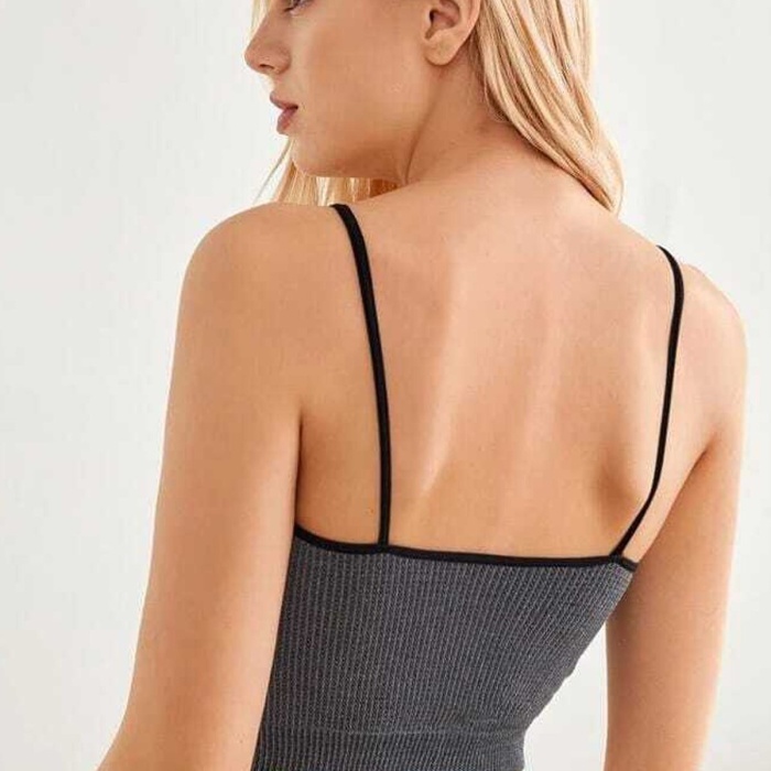 Kadın Anstrasit Gri İp Askılı Crop Top Bluz