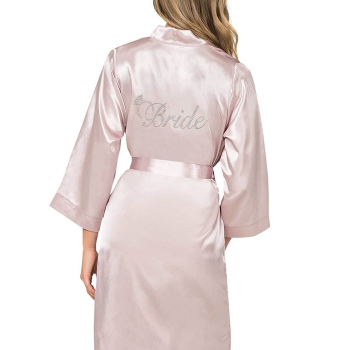 Pudra Kısa Saten Bride Sabahlık
