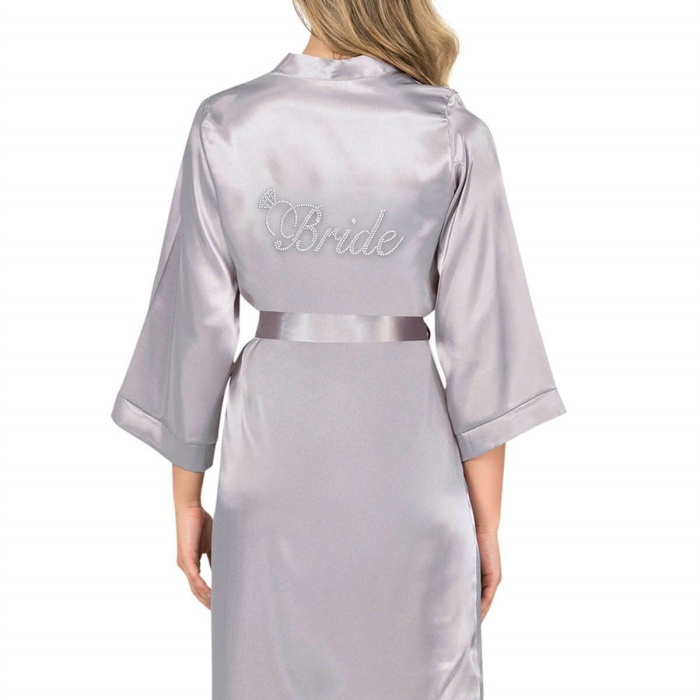 Gri Kısa Saten Bride Sabahlık