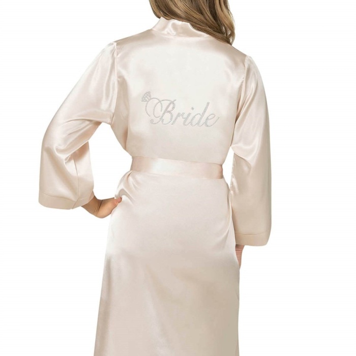 Fildişi Kısa Saten Bride Sabahlık