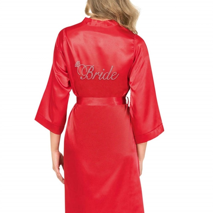 Kırmızı Kısa Saten Bride Sabahlık