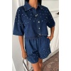 Taş Detaylı Gömlek Şort Denim Takım 10175