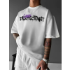 Baskılı Oversize Bisiklet Yaka T-shirt - Beyaz