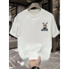 Baskılı Oversize Bisiklet Yaka T-shirt - Beyaz