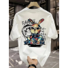 Baskılı Oversize Bisiklet Yaka T-shirt - Beyaz