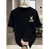 Baskılı Oversize Bisiklet Yaka T-shirt - Siyah