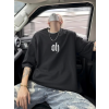 Baskılı Oversize Bisiklet Yaka T-shirt - Siyah