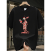 Baskılı Oversize Bisiklet Yaka T-shirt - Siyah
