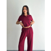 Osy Modal Yumuşak Dokulu Kumaş Kısa Kollu Yakalı T-shirt Pantalon Ikili Takım- Bordo