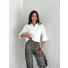 Crop Yakalı Gömlek Üç Çeyrek Sleeve Kol - Beyaz