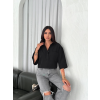 Crop Yakalı Gömlek Üç Çeyrek Sleeve Kol - Siyah