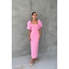 Pembe İşlemeli Kolu Garnili Elbise