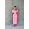 Pembe İşlemeli Kolu Garnili Elbise