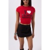 Nakış Detay Baskılı Crop T-Shirt
