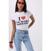 Nakış Detay Baskılı Crop T-Shirt