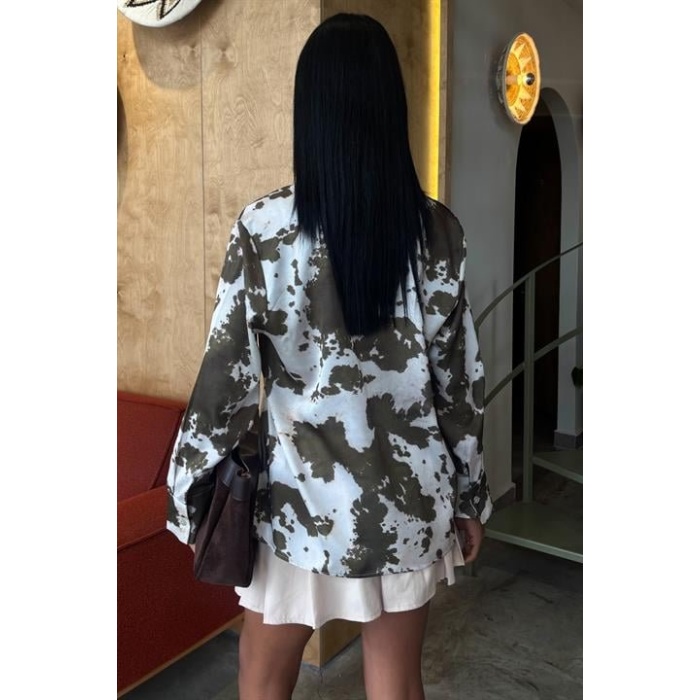 Batik Desenli Chanel Saten Gömlek 3467