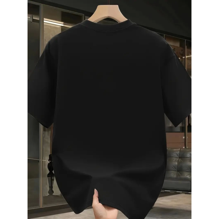 Baskılı Oversize Bisiklet Yaka T-shirt - Siyah