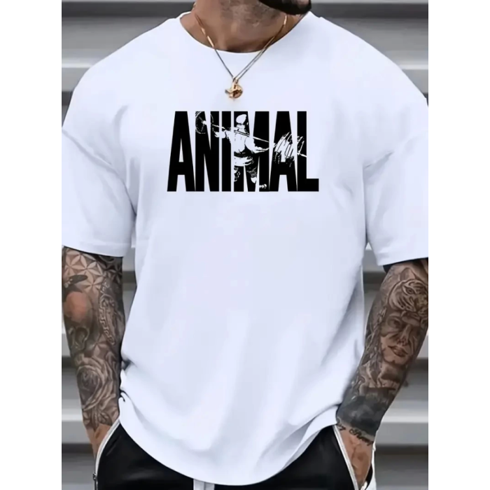 Baskılı Oversize Bisiklet Yaka T-shirt - Beyaz