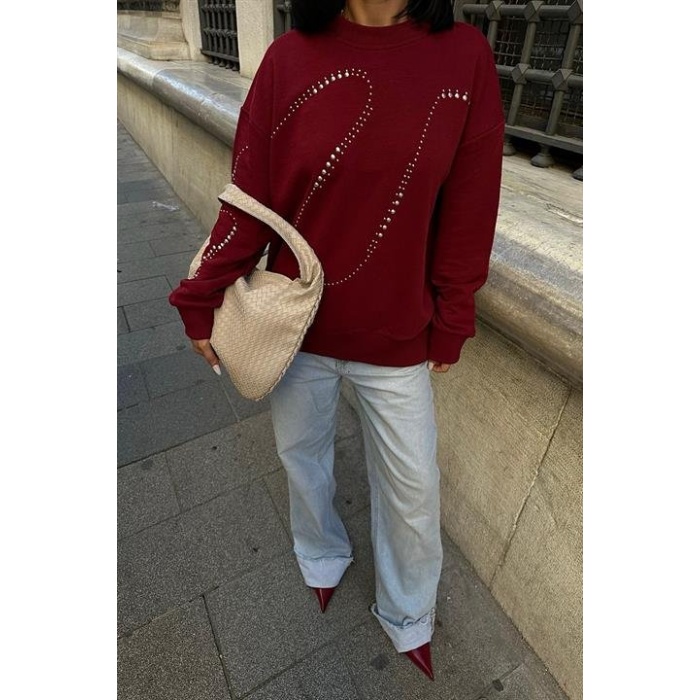 Gümüş Taşlı Sweatshirt 8052