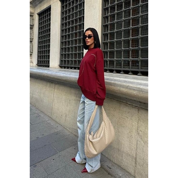 Gümüş Taşlı Sweatshirt 8052