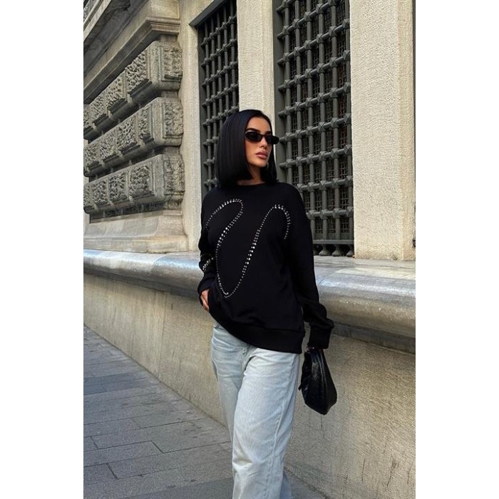 Gümüş Taşlı Sweatshirt 8052