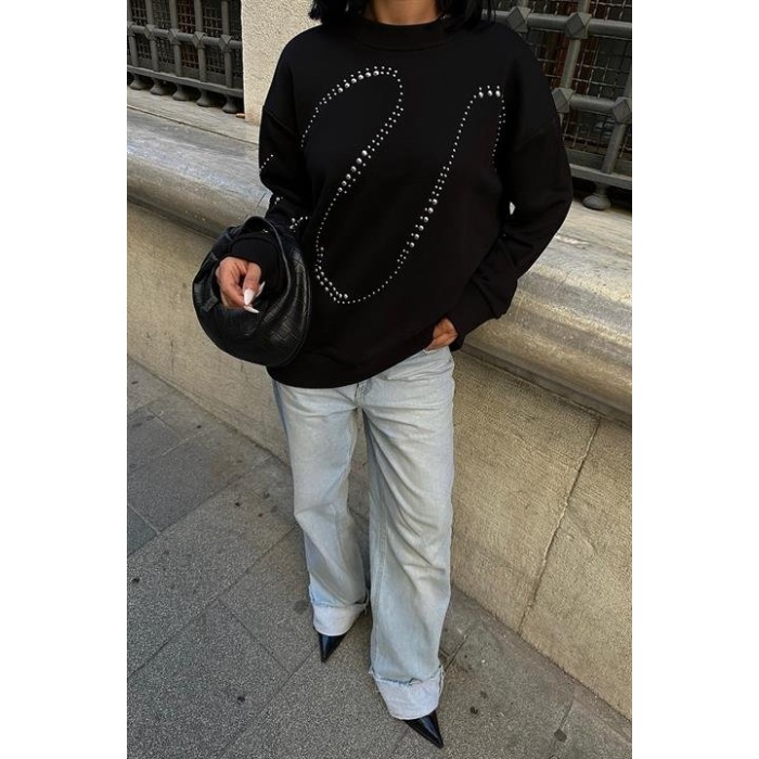 Gümüş Taşlı Sweatshirt 8052