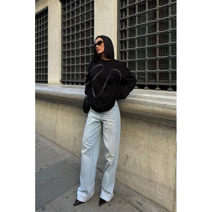 Gümüş Taşlı Sweatshirt 8052